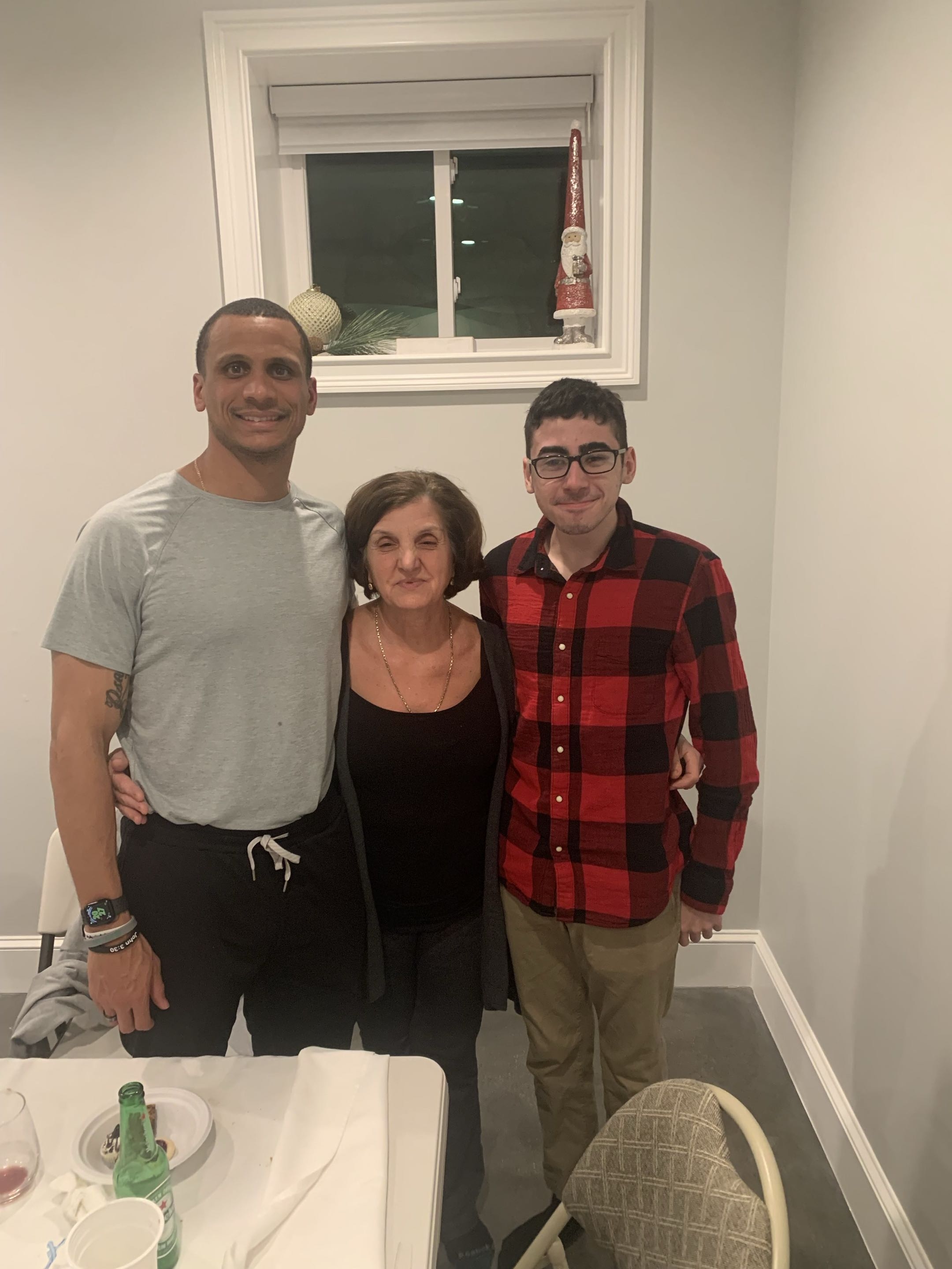 Celtics coach with Nonna and Franco Jr at the Way Station
